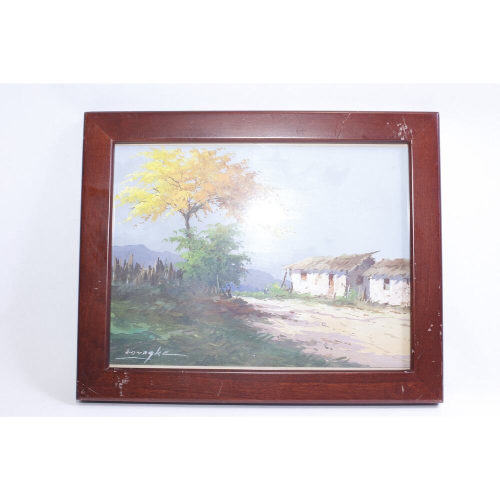Oil Painting of a Shack, Rural Landscape, Rustic, Countryside, Thick Brown Frame